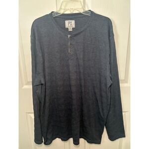 NWT PX Henley Shirt Long Sleeve Button Up Casual Top Men's‎ XXL Blue Y2K